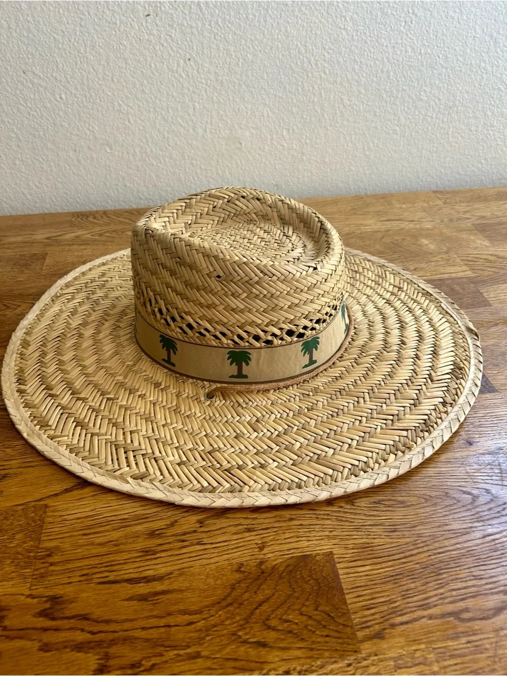 Wide Brim Straw Sun Hat Palm Tree Band Beach Boho One Size